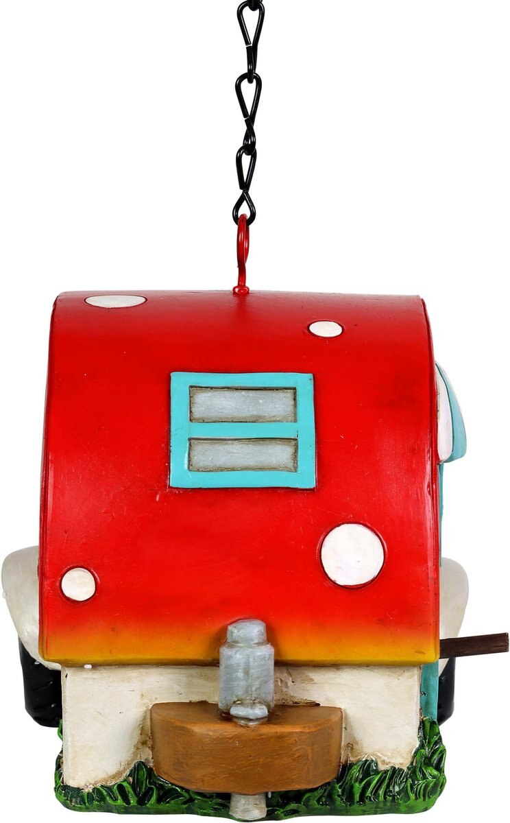 Exhart Hand Painted Hanging Camping Trailer Resin Bird House， Red/Blue