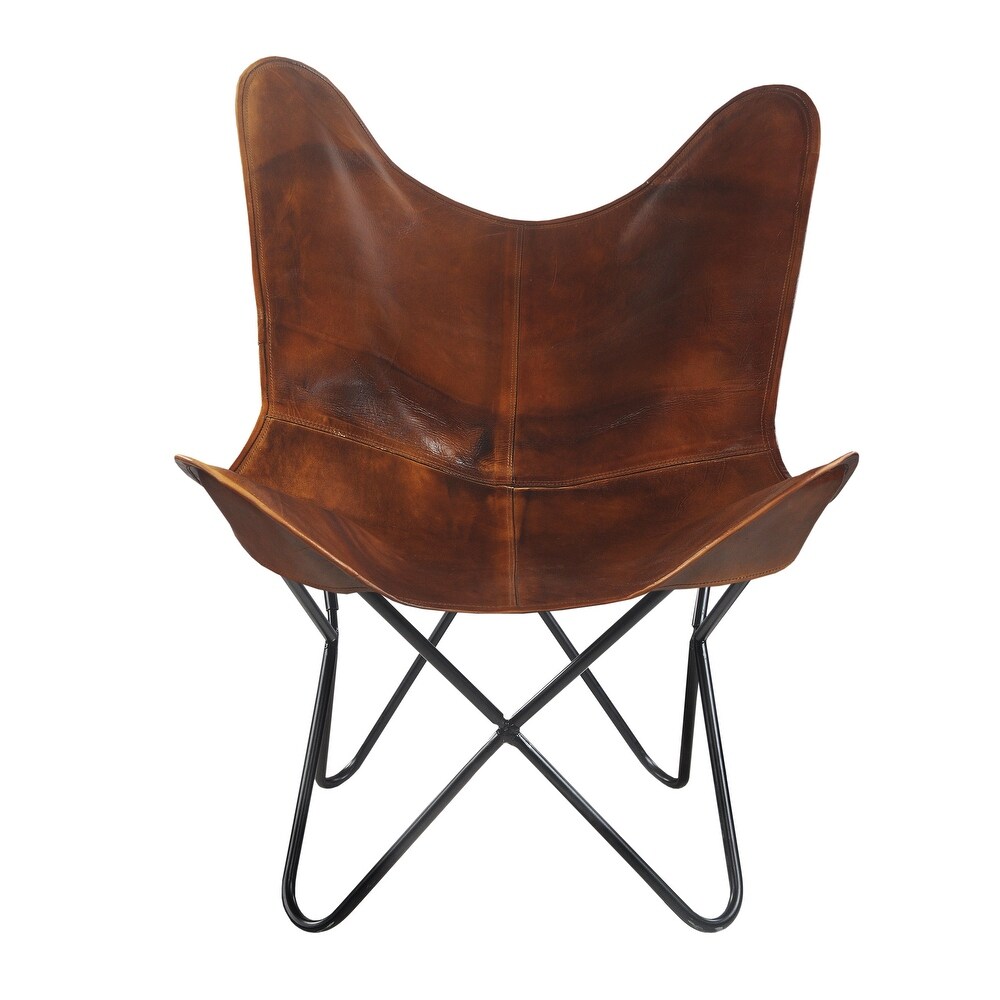 LR Home Brown Leather Butterfly Chair   37\