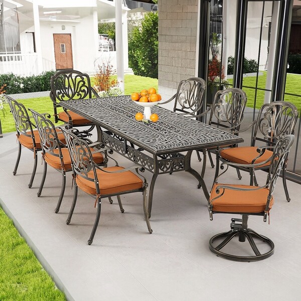 9Piece Outdoor Dining Set with 1 Table + 8 Chairs，AllWeather Aluminum Outdoor Patio Sets for Patio，Backyard，Garden