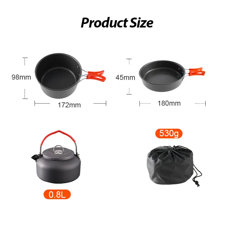 High Quality Aluminium Survival Cooking Gear Lightweight Cookware Outdoor Camping Cookware Set