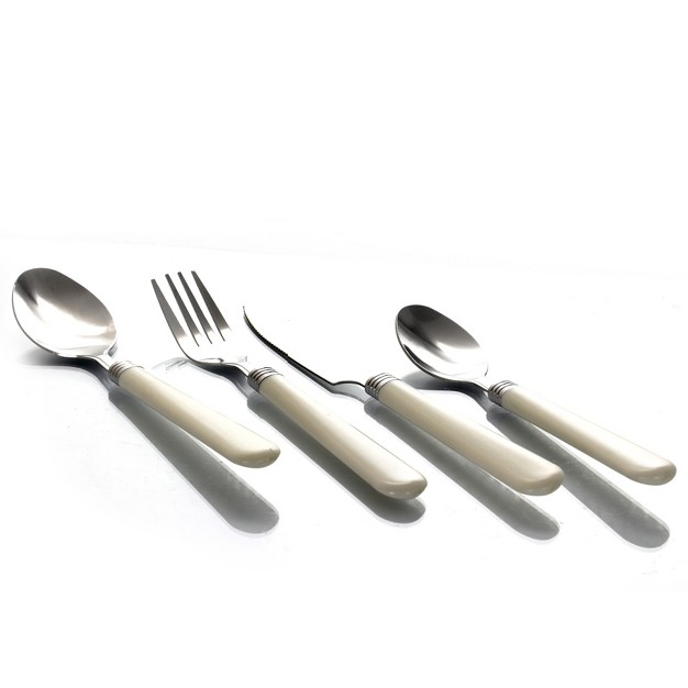 Gibson Sensations Ii 16 Piece Stainless Steel Flatware Set With White Handles And Chrome Caddy