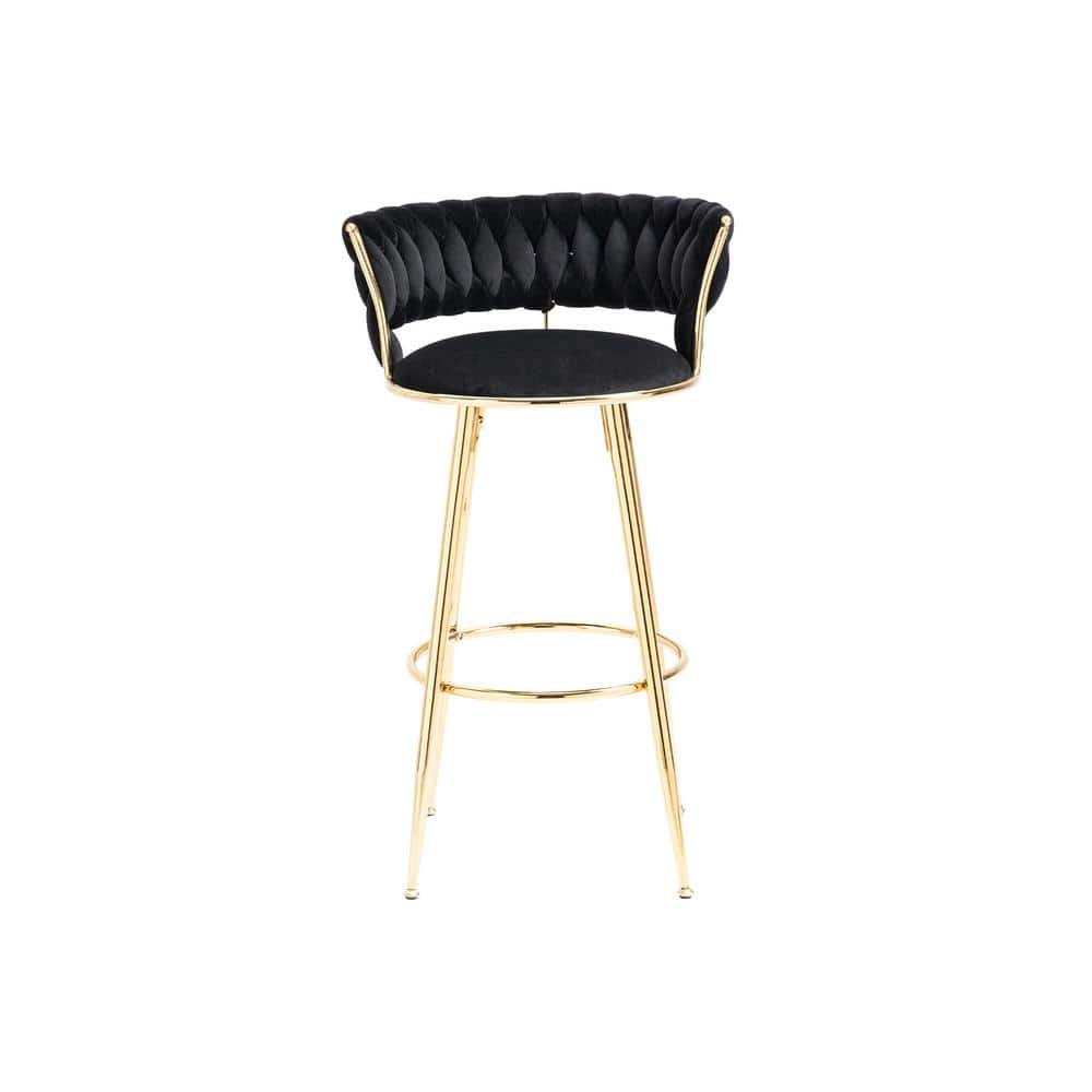 35.04 Inch Black Wood Bar Stools with Low Back and Footrest Counter Height Bar Chairs GM-H-95