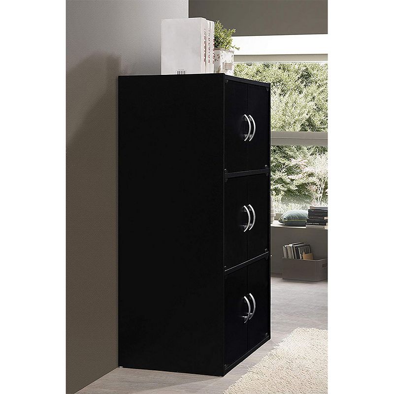 Hodedah HID33 Home 6-Door 3-Shelves Bookcase Enclosed Storage Cabinet， Black