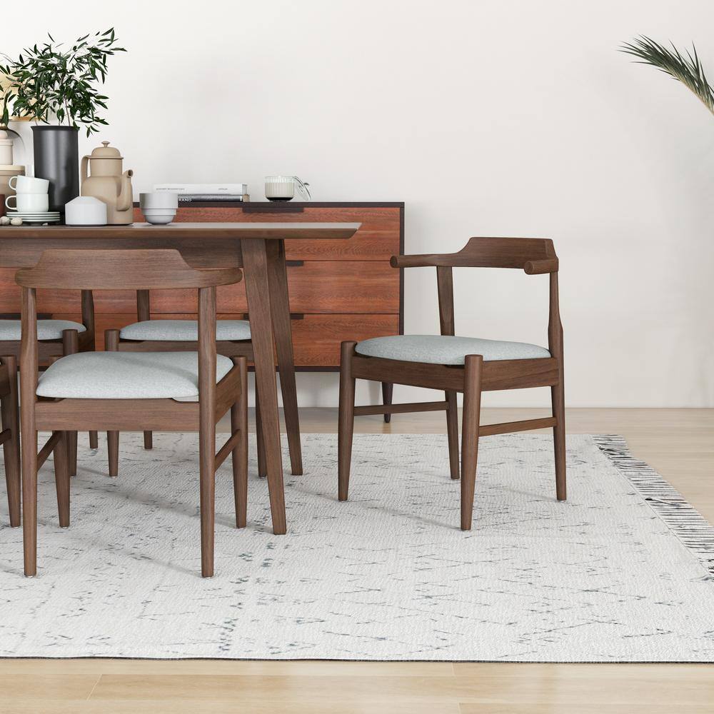 Ashcroft Imports Furniture Co. Alister 7-Piece Rectangular Walnut Solid Wood Top Dining Set with 6 Fabric Kathy Dining Chairs in Grey HMD00916