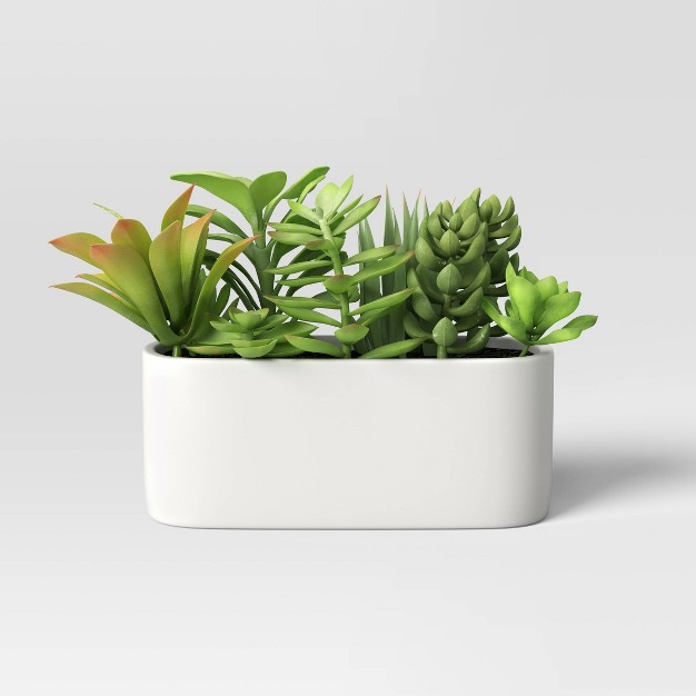 Artificial Succulents In Long Pot White