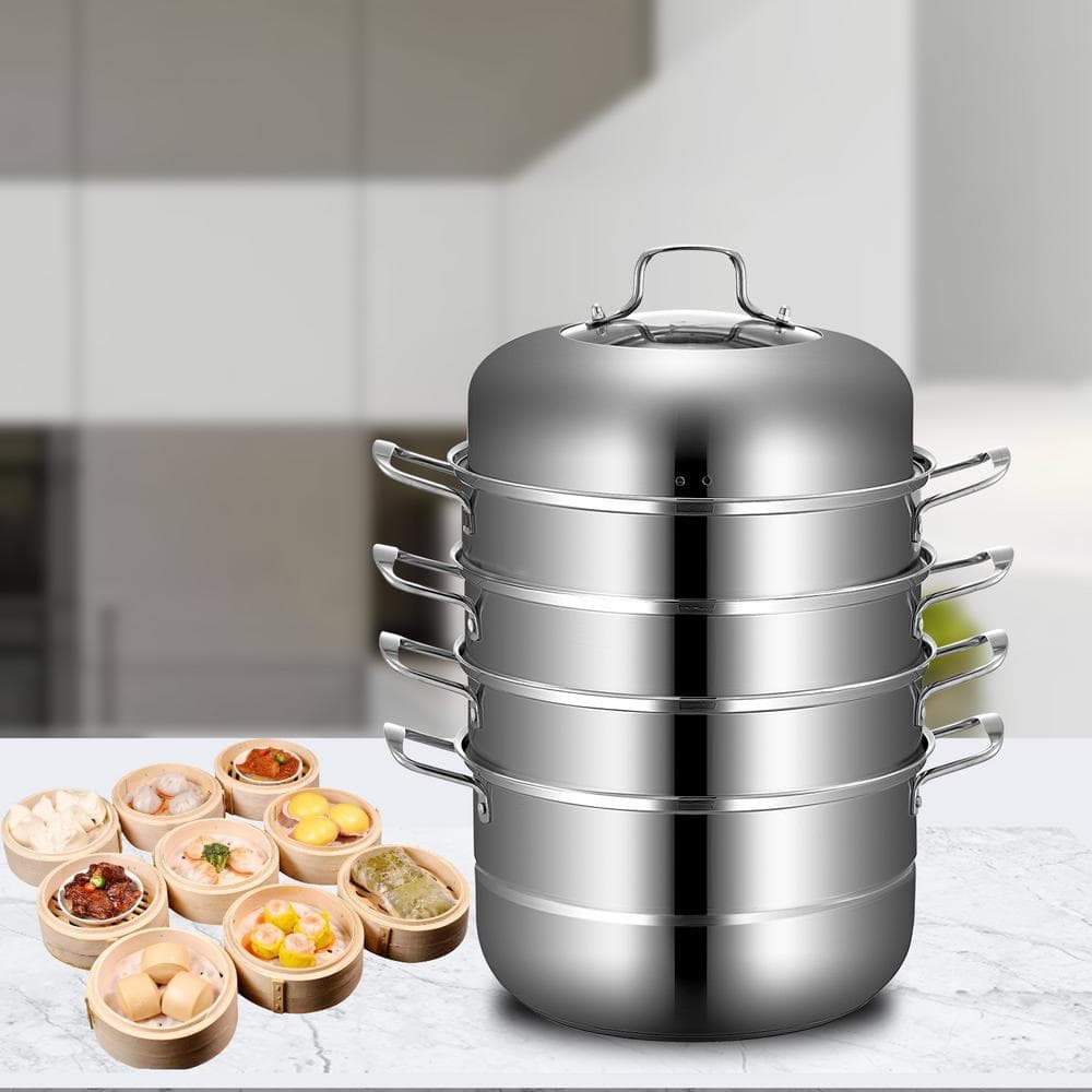 VEVOR 5-Tier Stainless Steel Steamer Dia-11 in. Multi-Layer Cookware Pot with Handles Work with Gas, Electric, Grill Stove Top ZL5CBXGZL28CM0001V0