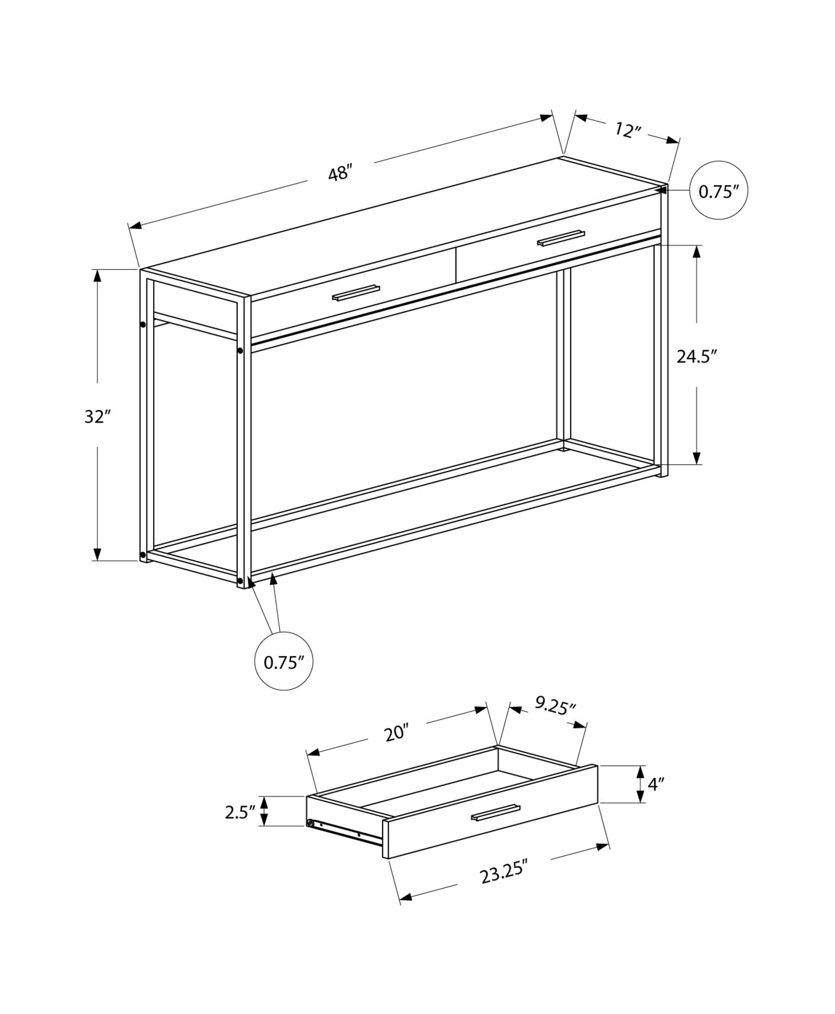 Dark Taupe and Black Metal 48 Inch Console Table