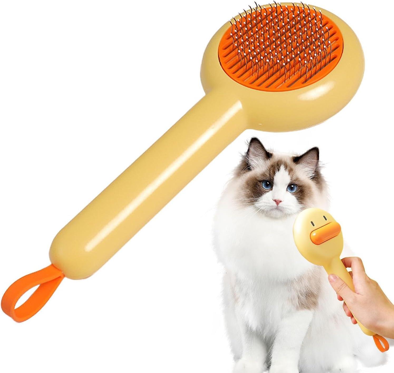 Self Cleaning Cat Hair Removal Brush， Dog Cat Deshedding Brush Mats Hair Shedding Brush， Pet Grooming Shedding Brush， Pets Grooming Comb Kit -yellow