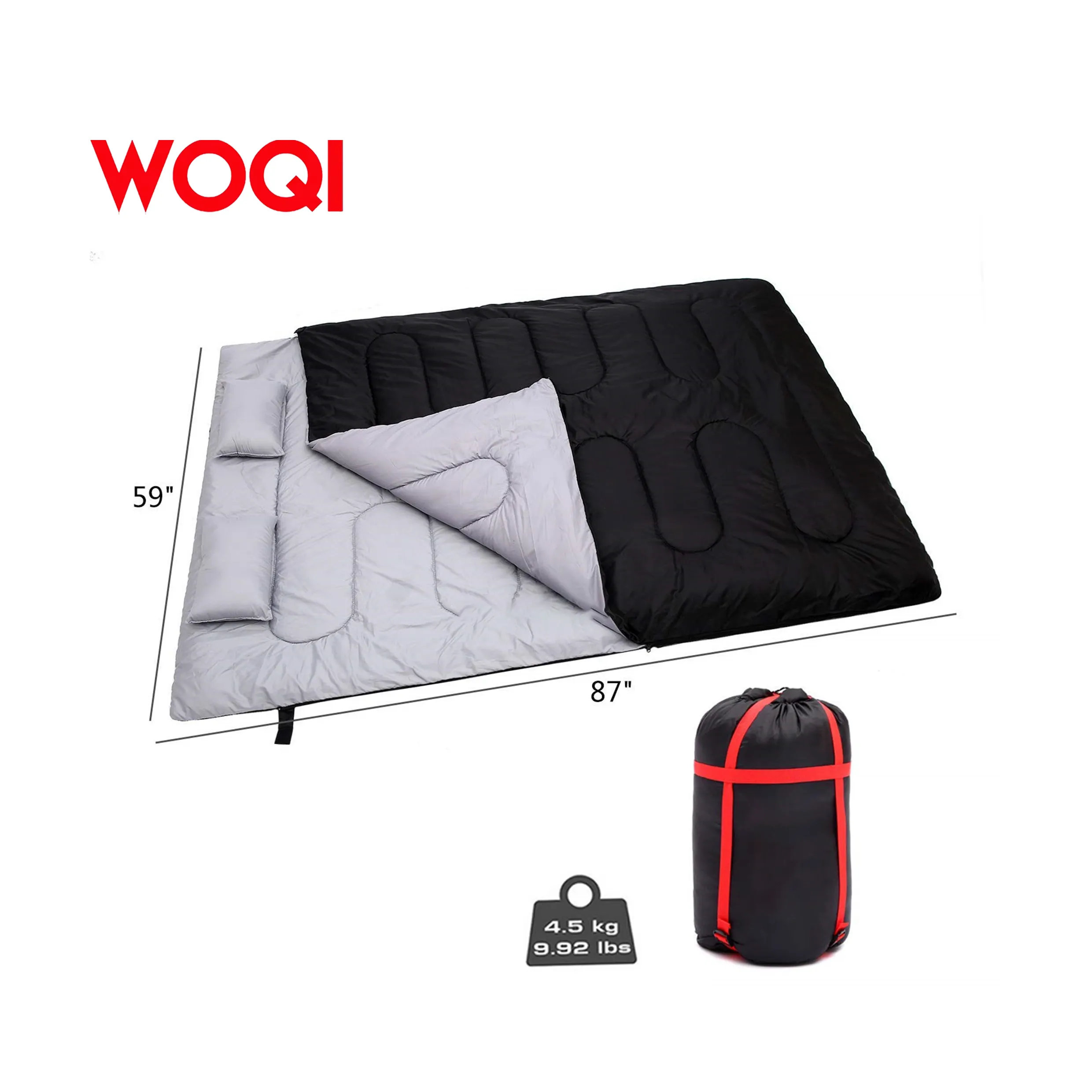 Woqi Waterproof Lightweight 2 Person Sleeping Adult Bag Camping Double Sleeping Bag for Backpacking  Hiking with 2 Pillows