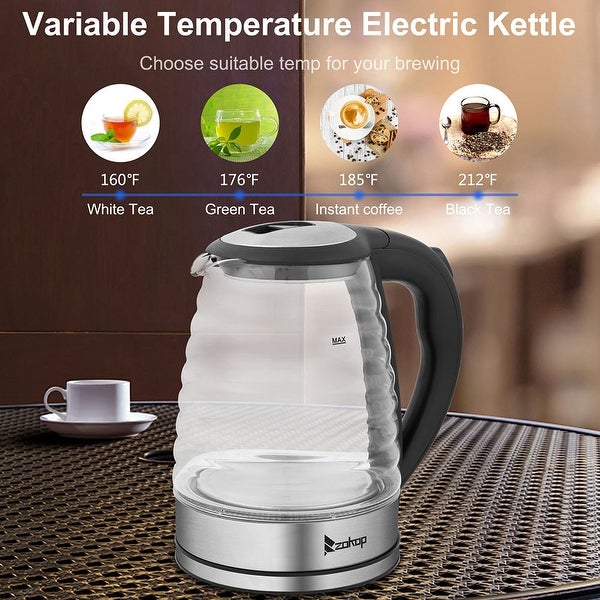 1.8L 1100W Stainless Steel Glass Electric Kettle with Blue Light