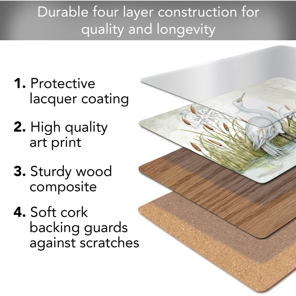 Carribbean Seas Decorative Hardboard Cork Back Tabletop Placemats  Set of 4  Manufactured in The USA  Heat Tolerant