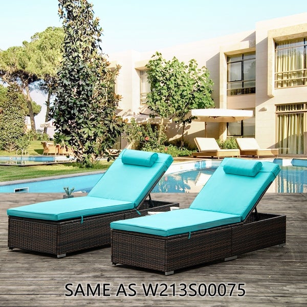 2-Piece Rattan Outdoor Reclining Chair with Side Table， Adjustable Backrest and Head Pillow