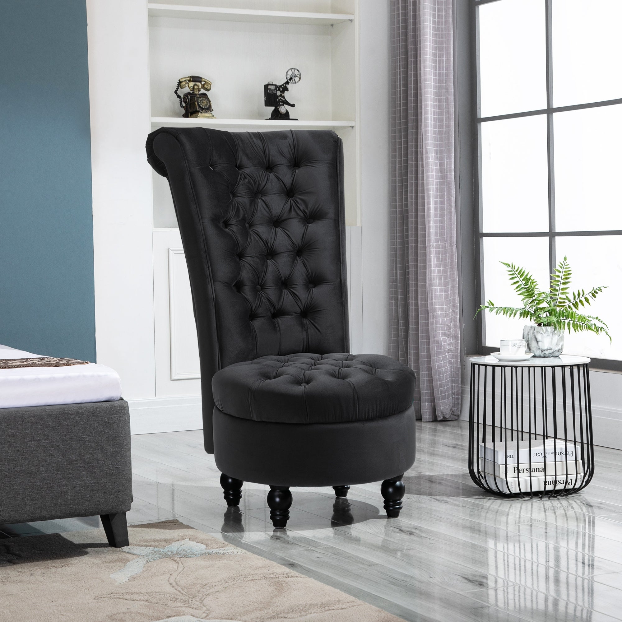 Silver Orchid Hayworth 45 Tufted High Back Black Velvet Accent Chair