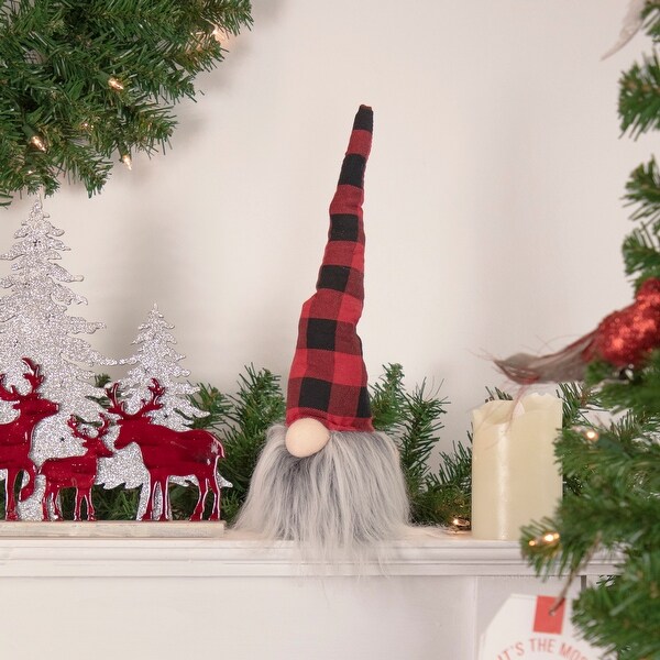 Buffalo Plaid Gnome Head with Long Beard Christmas Figure