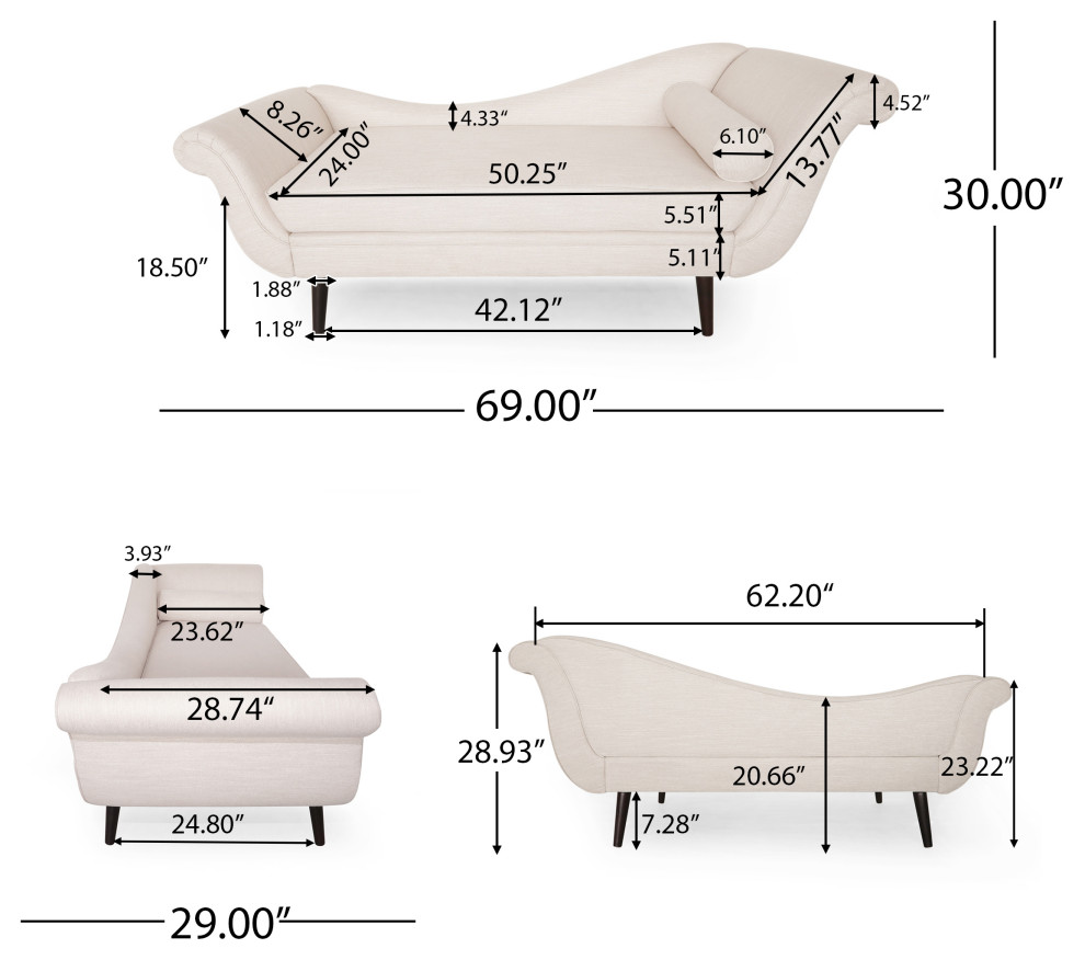 Jakyrah Contemporary Chaise Lounge with Scroll Arms   Midcentury   Indoor Chaise Lounge Chairs   by GDFStudio  Houzz