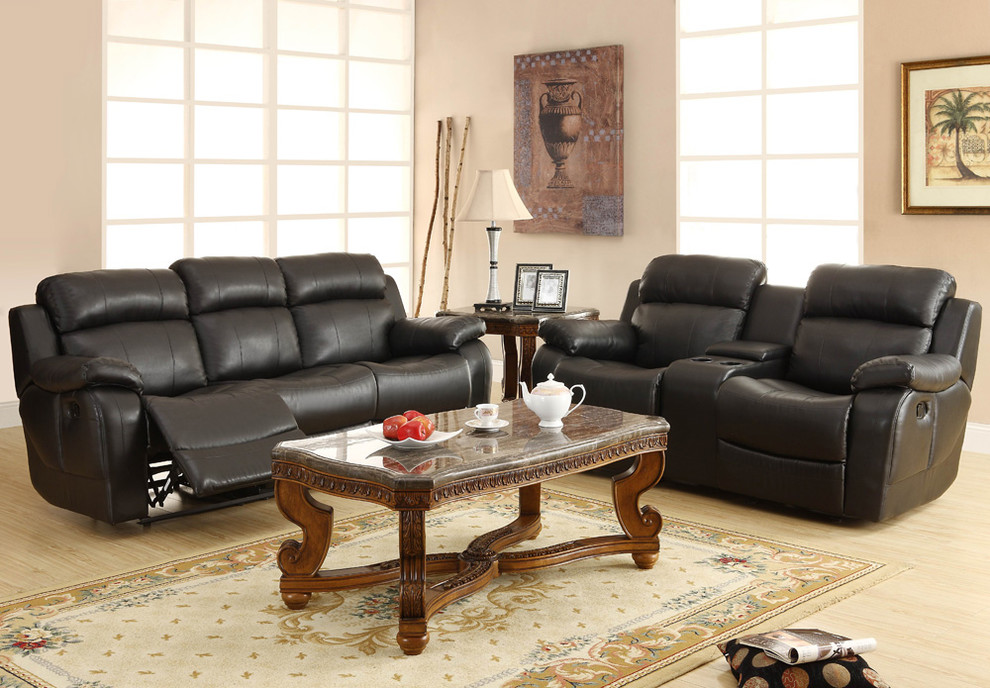 Homelegance Marille 4 Piece Reclining Living Room Set  Black Leather   Living Room Furniture Sets   by Beyond Stores  Houzz