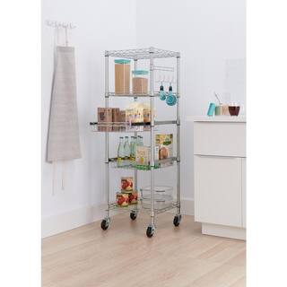 TRINITY EcoStorage Chrome Rolling 5-Tier Steel Wire Shelving Unit (18 in. W x 57 in. H x 18 in. D) TBFZ-0956