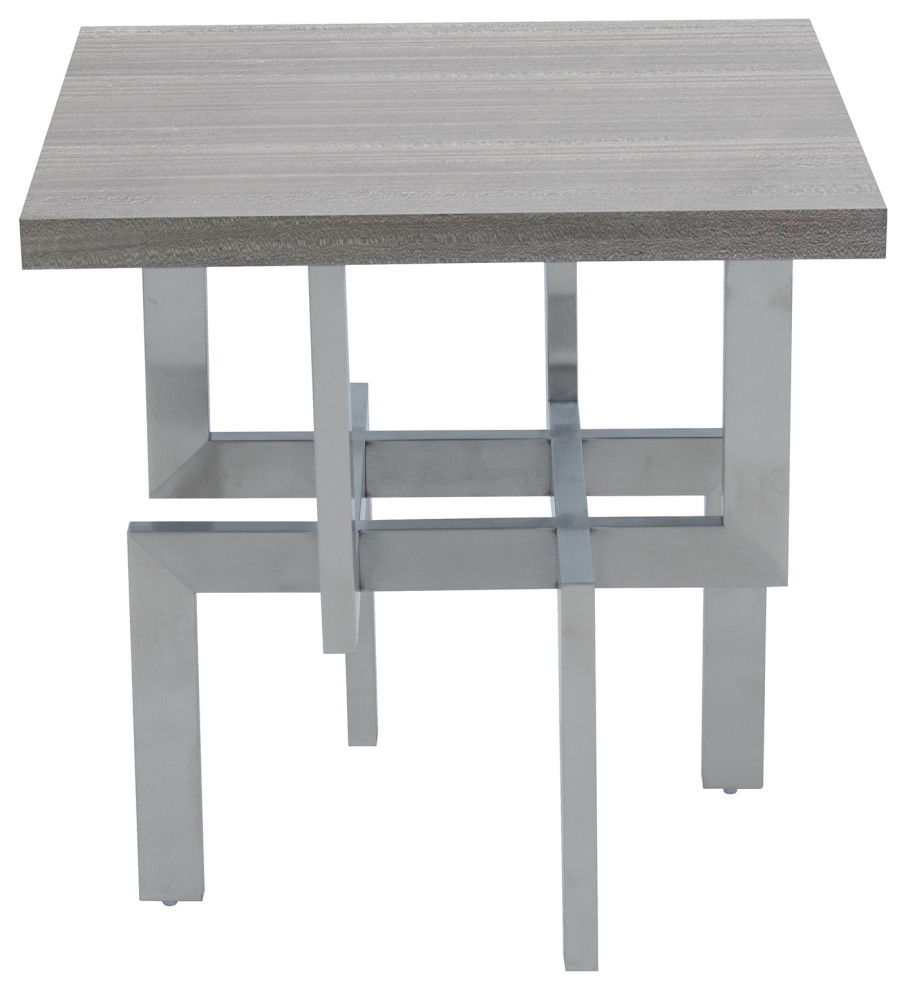 Illusion Gray Wood End Table with Brushed Stainless Steel Base   Contemporary   Side Tables And End Tables   by HedgeApple  Houzz