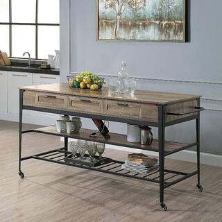 Acme Furniture Macaria Rustic Oak and Black Finish Kitchen Islands AC00402