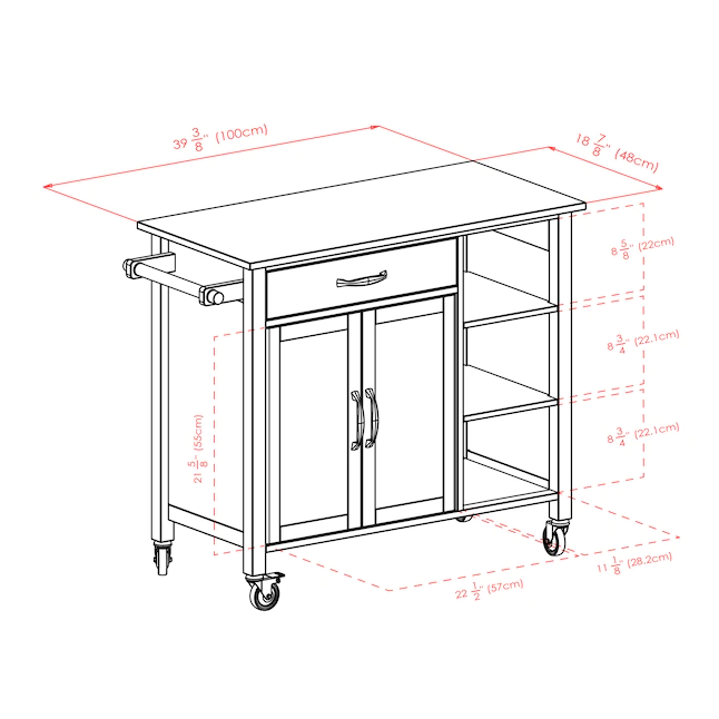 Winsome Wood 94843 Brown Wood Base with Wood Top Rolling Kitchen Cart (18.9-in x 42.72-in x 35.43-in)