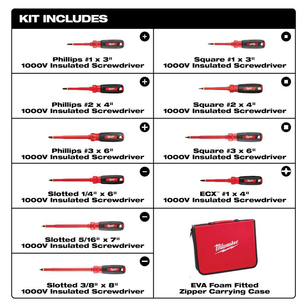 MW 1000V Insulated Screwdriver Set with Case (10-Piece) 48-22-2210