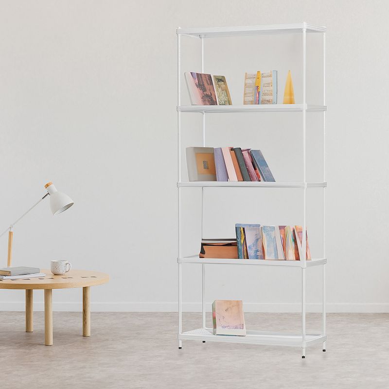 Design Ideas Meshworks 5 Tier Metal Storage Shelving Unit Rack Bookshelf， White