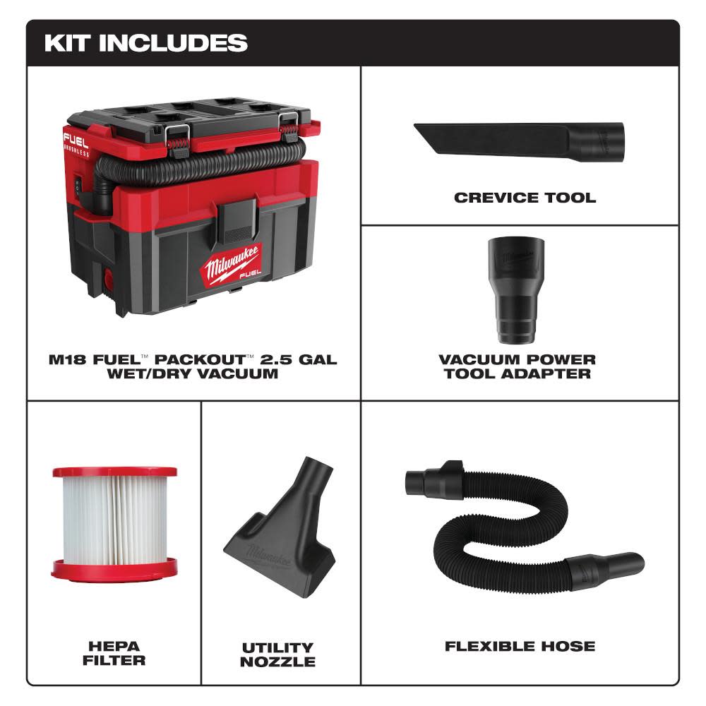 Milwaukee M18 FUEL PACKOUT  Wet/Dry Vacuum 2.5 Gallon Reconditioned ;