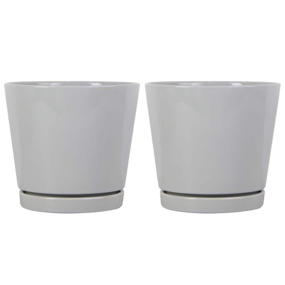 Trendspot 8 in. Grey Knack Ceramic Planter， Set of 2 ECR01721S-08H