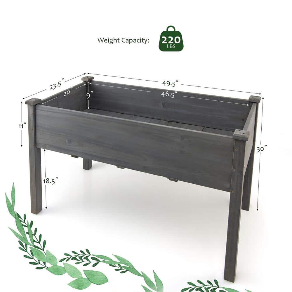 Costway Wooden Raised Vegetable Garden Bed Elevated Grow Vegetable Planter Grey GT3529GR