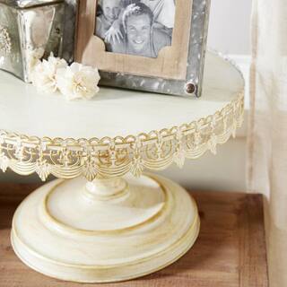 Litton Lane White Decorative Cake Stand with Lace Inspired Edge 50481