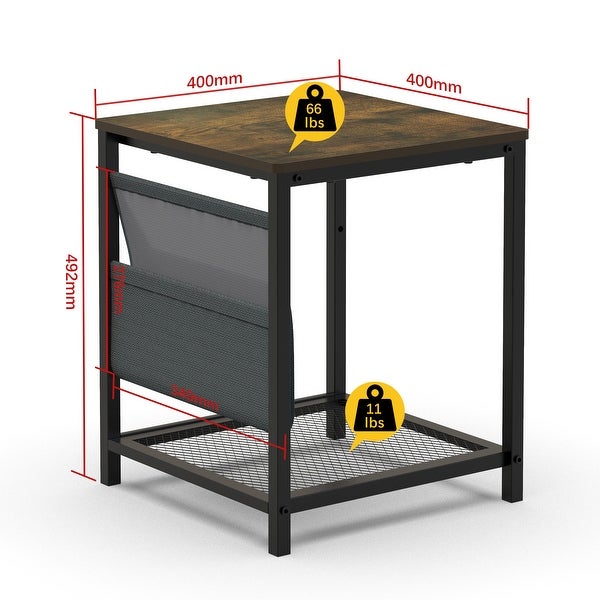 Rustic Small Side Table with Storage Bag and Rack