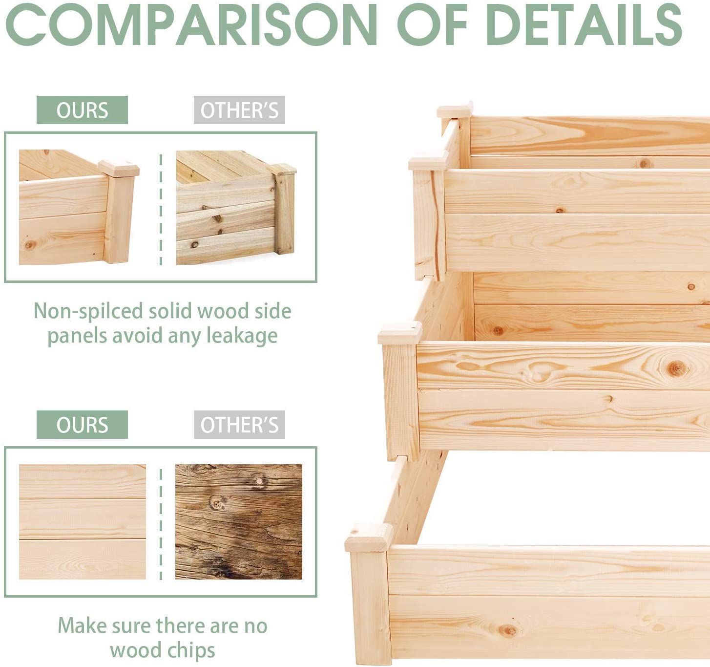 SOLAURA 4ft 3 Tier Patio Wooden Raised Garden Bed Outdoor Elevated Planter Box - Natural