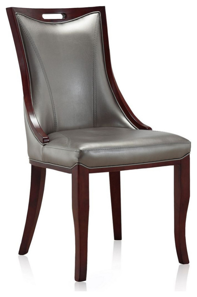 Manhattan Comfort Emperor Walnut Faux Leather Dining Chair Set of 2   Transitional   Dining Chairs   by Manhattan Comfort  Houzz