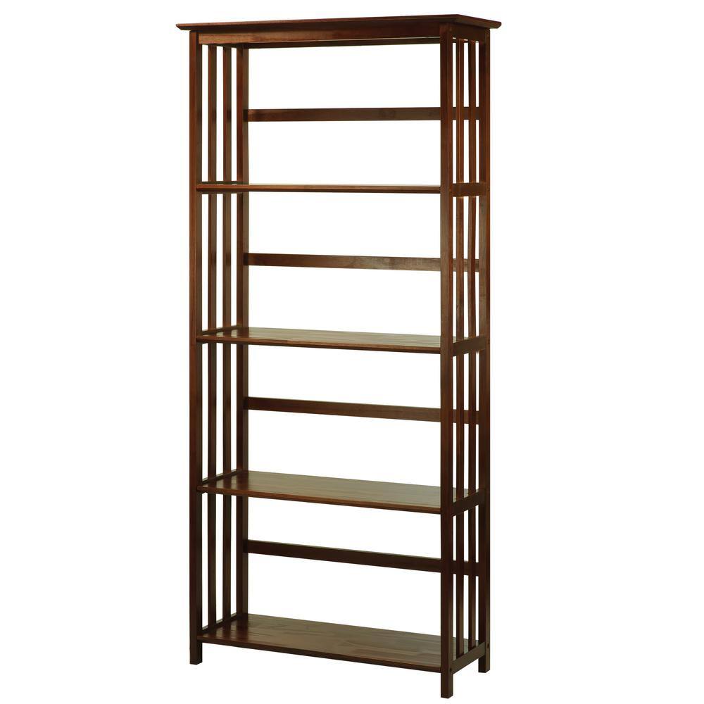 Casual Home 63 in. Walnut New Wood 4-Shelf Etagere Bookcase with Open Back N310-64