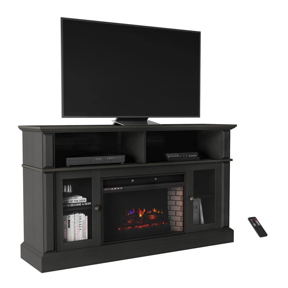 Northwest 59 in. Freestanding Console Electric Fireplace TV Stand in Woodgrain Black HW0200155