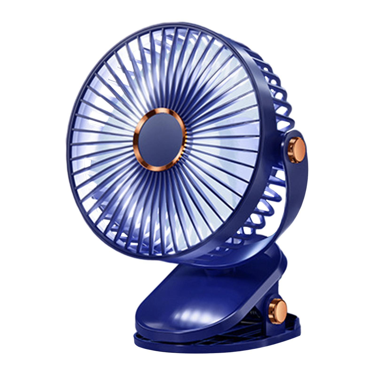 Clip On Usb Multifunction 5 Speeds 720 Rotate Quiet Camping Travel Mini Fan Blue