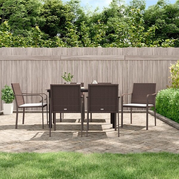 vidaXL Patio Dining Set Table and Chair with Cushions Poly Rattan and Steel