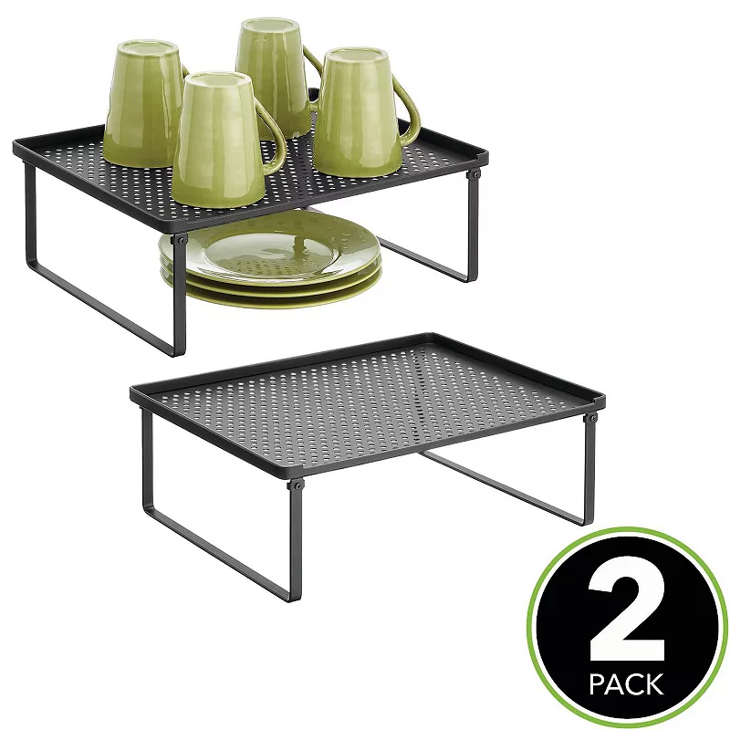 mDesign Metal Kitchen Shelf Stackable Organizer Storage Rack， 2 Pack