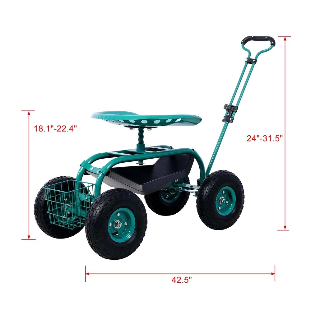 Rolling Gardening Chair Cart with Wheels  360 Swivel Rolling Scooter   42.5\