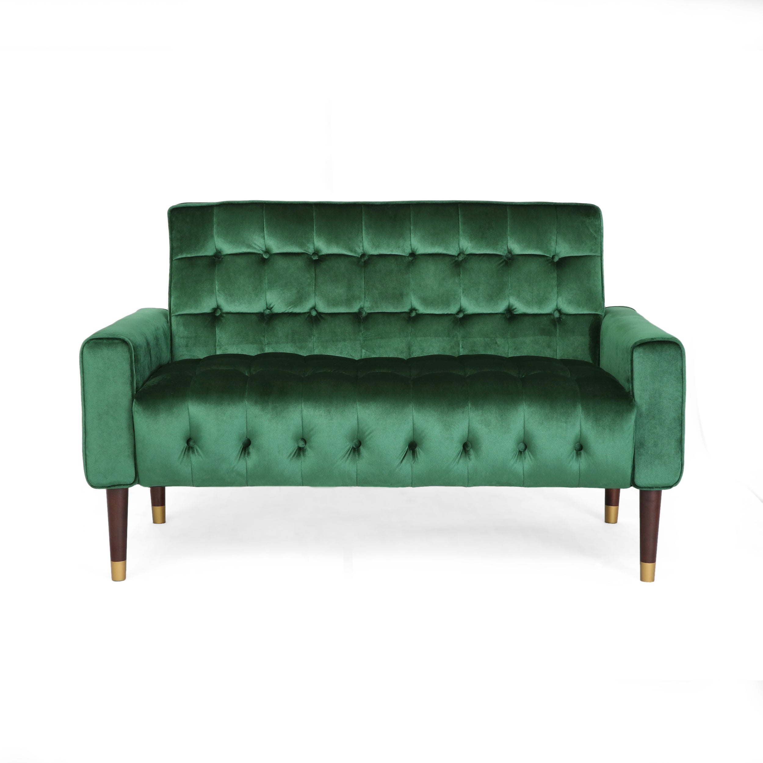 Aubrie Tufted Velvet Loveseat with Gold Tipped Tapered Legs