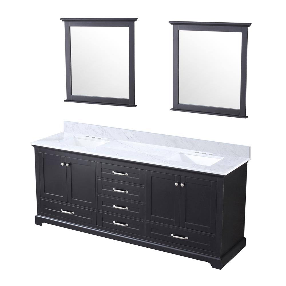 Lexora Dukes 80 in. W x 22 in. D Espresso Double Bath Vanity Carrara Marble Top and 30 in. Mirrors LD342280DGDSM30