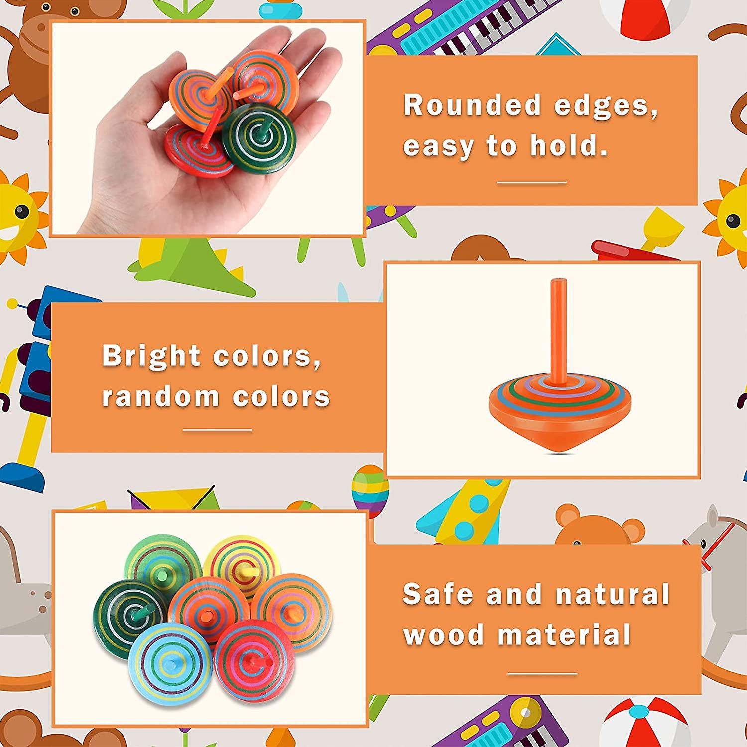 Wood Colorful Tops For Kids， Wooden Gyroscopes Toy， Educational Toys Kindergarten Toys， Rainbow Colorful Tops For Family Games (12 Pieces)