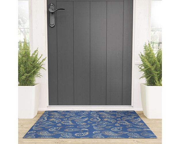 Cynthia Haller Classic Blue And Gold Paisley Looped Vinyl Welcome Mat Society6