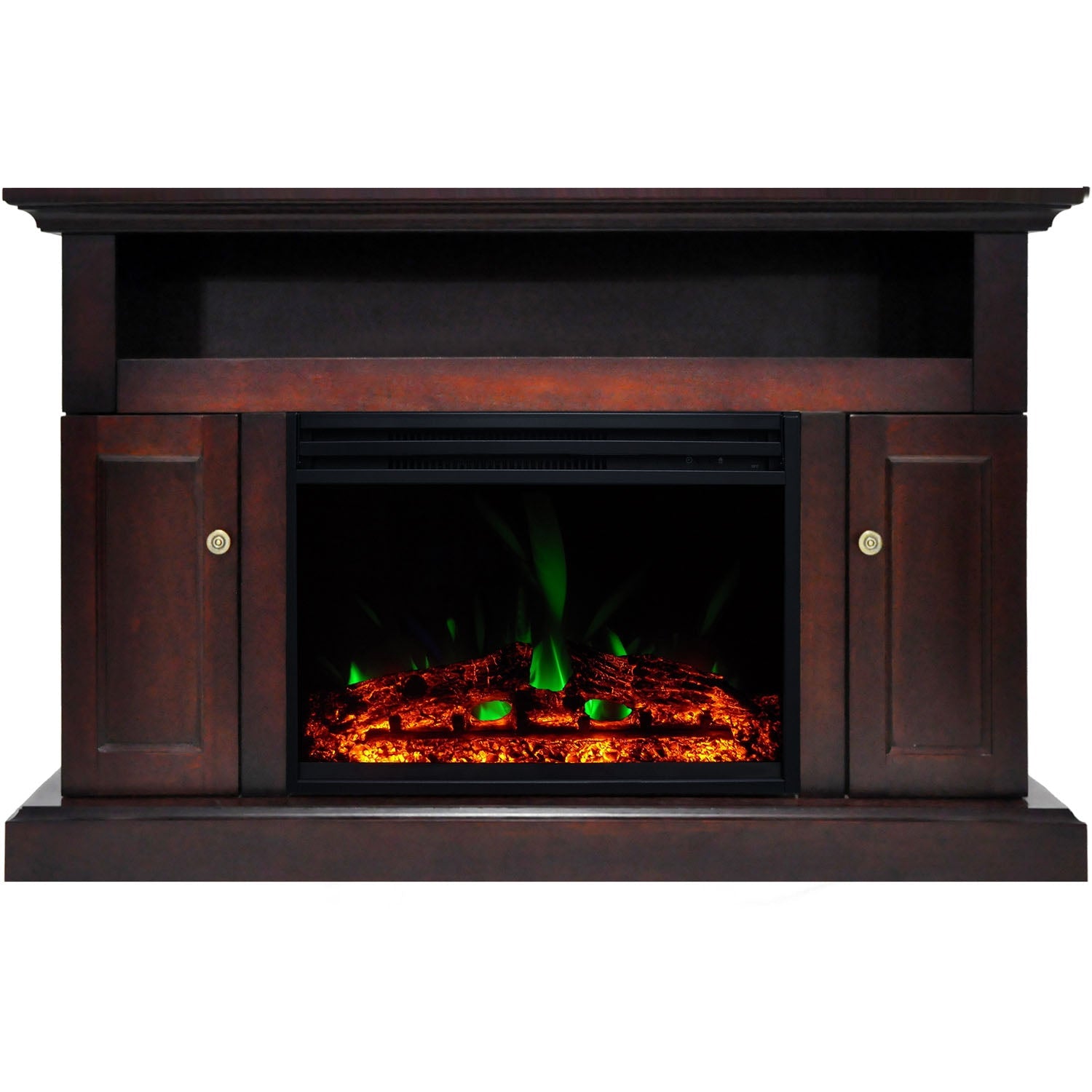 Cambridge Sorrento 47'' Electric Fireplace with Log Insert | Multi-Color Flame | For Rooms up to 210 Sq.Ft. | TV Stand | Remote | Mahogany Mantel | Adjustable Heat Settings | Timer