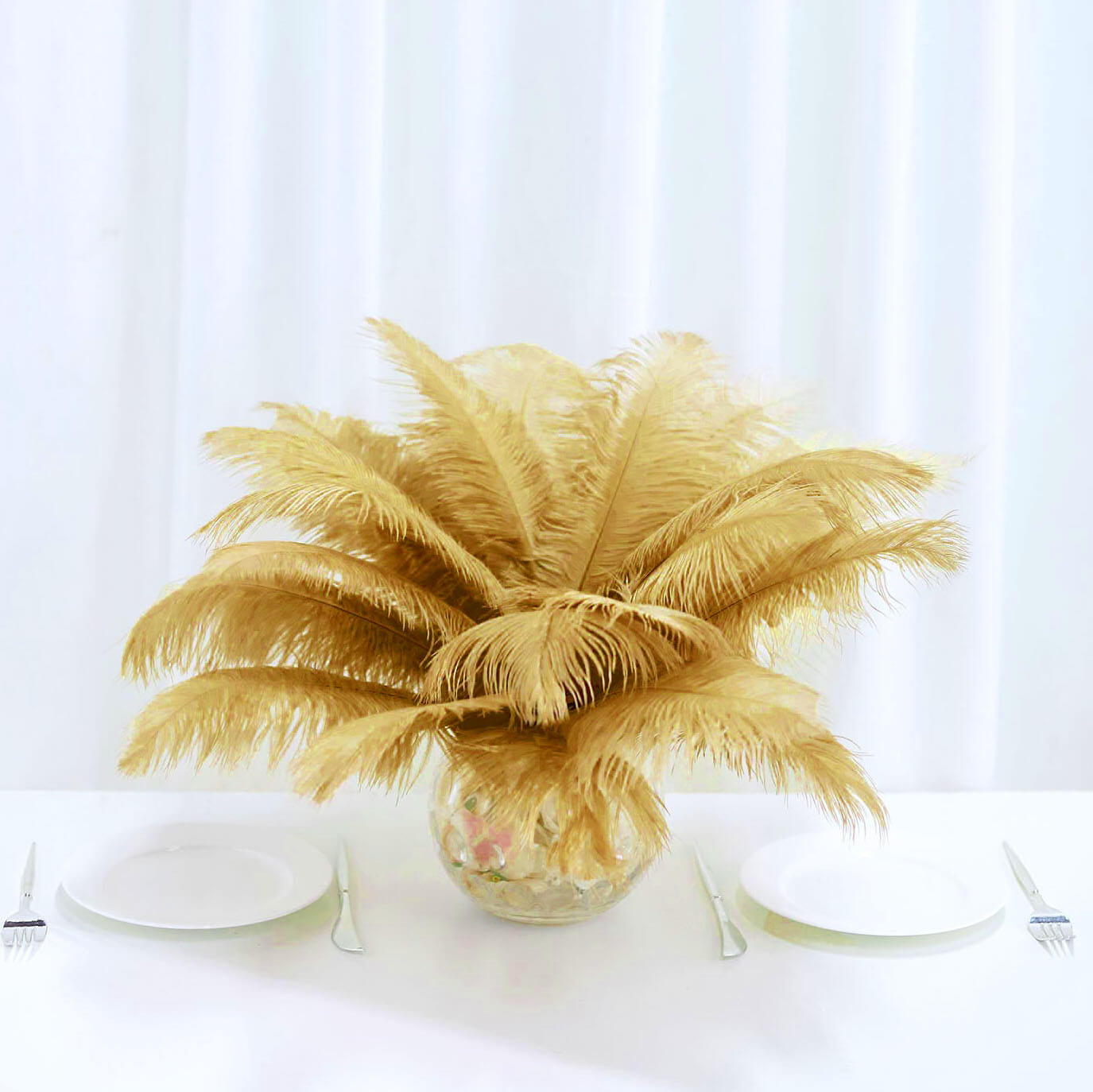 12 Pack Gold Natural Plume Real Ostrich Feathers, DIY Centerpiece Fillers 13