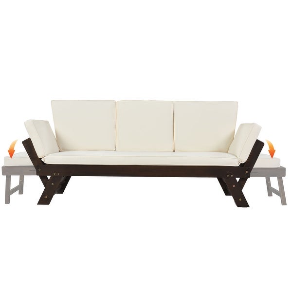 3-seater Sofa Outdoor Patio Expandable Daybed， Adjustable Wooden Chaise Lounge - Overstock - 37248369