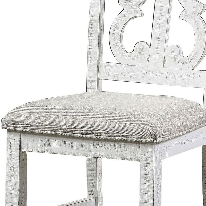 Open Scroll Back Wooden Side Chair with Padded Seat， Set of 2， White