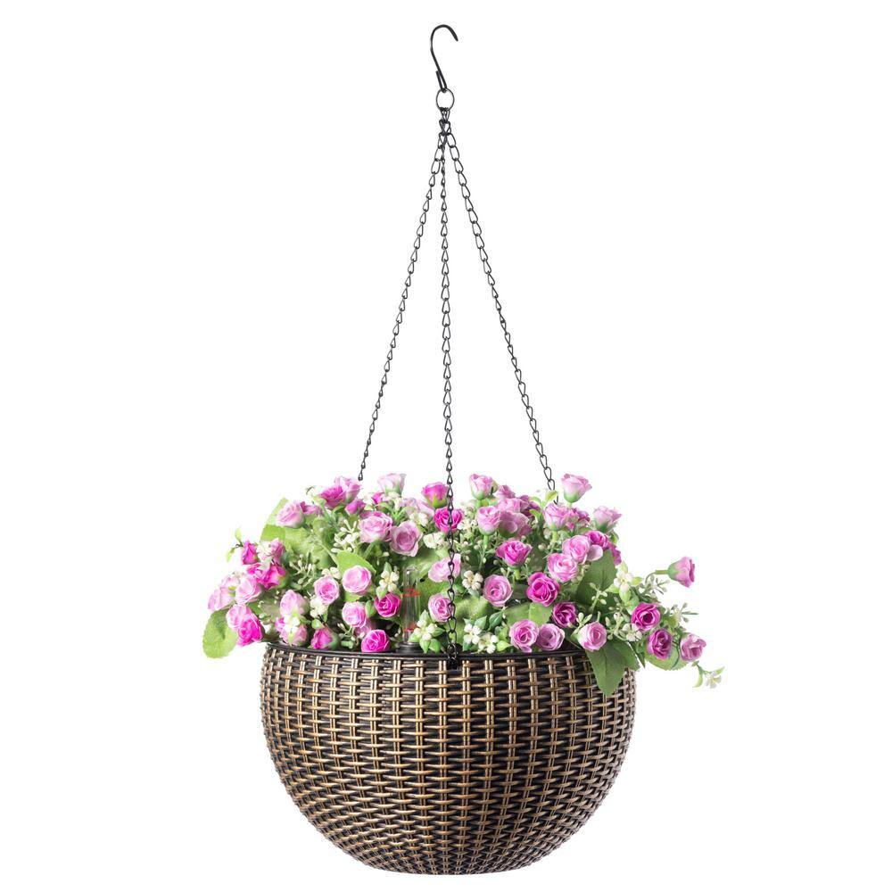 Gardenised 10 in. Self Watering Bronze Plastic Hanging Basket Flower Planter QI003891