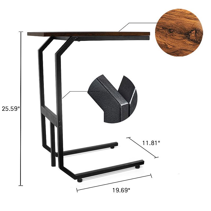 C Shaped Side Table with Wooden Shelf Metal Frame Nightstand for Living Room， Bedroom， Sofa， Couch， Deep Brown