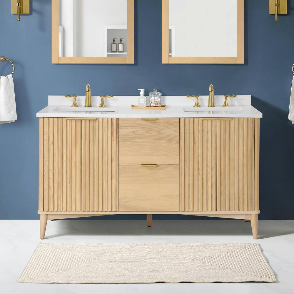 OVE Decors Gabi 60 in. W x 22 in. D x 34.5 in. H Bath Vanity in Rustic Ash with White Engineered Marble Top 15VVA-BERK60-17